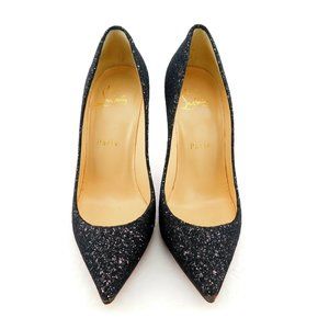 CHRISTIAN LOUBOUTIN Black Sparkling Glitter Lace Overlay Heel Pumps 36.5